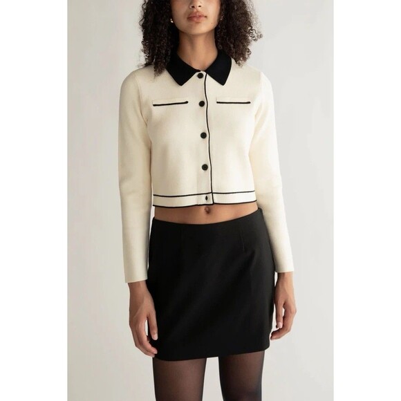 INDUSTRY REPUBLIC Cream And Black Button Up Knit Top Cardigan Sweater XL - Picture 1 of 9